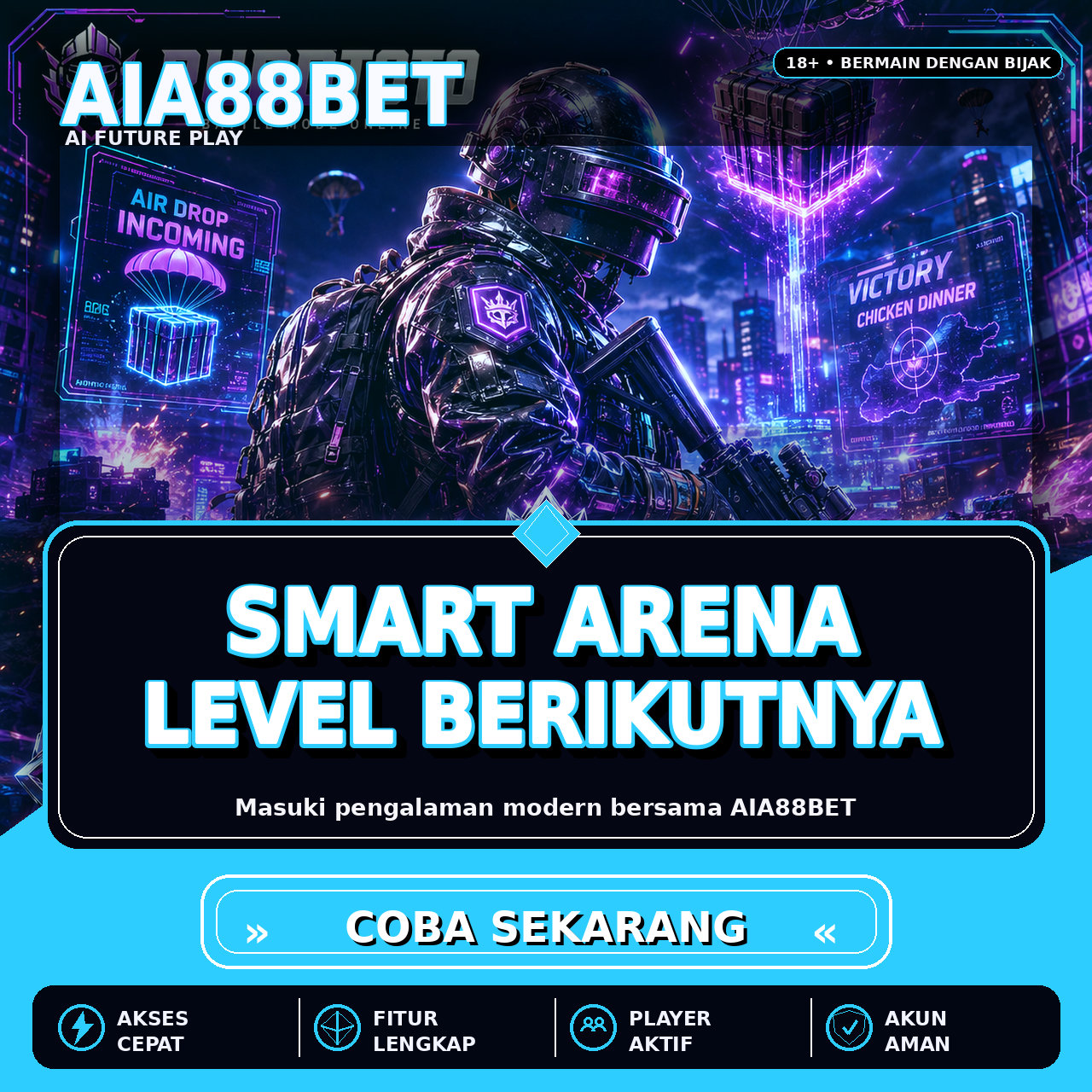 Banner AIA88BET — ilustrasi layanan dan kategori permainan